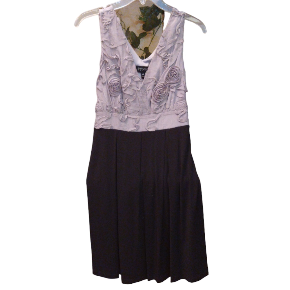 Enfocus Studio Black Gray Rosette Sleeveless V-neck Cocktail Dress Size 14P db